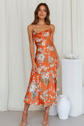 Satin Floral Print Cowl Neck Cami Dress with Slit InsStreet